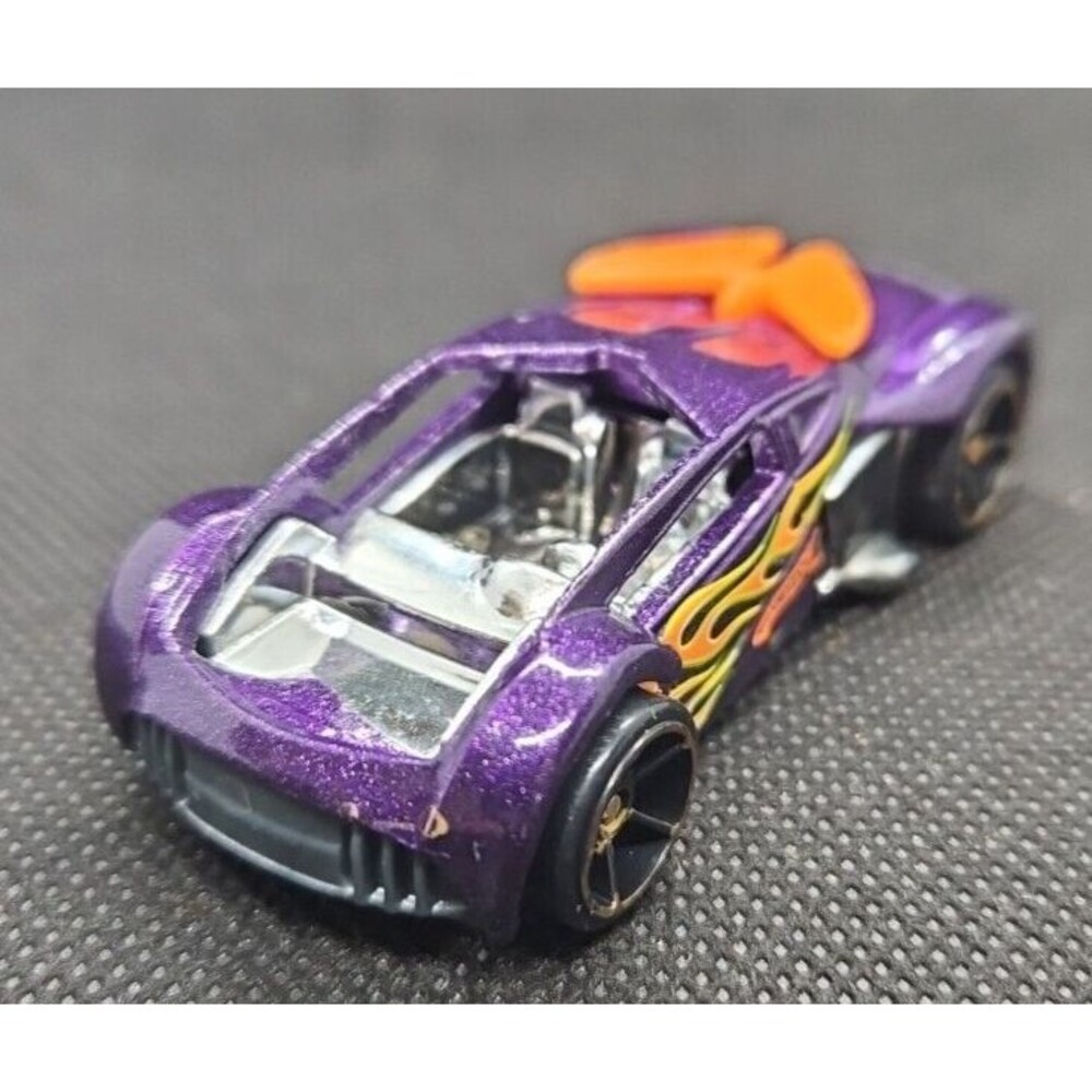 Mattel Hot Wheels Phantom Racer Purple Orange Flames Die Cast Model Car 2004